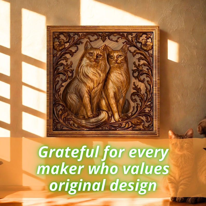 Cat Bas Cats Bas Relief STL File for CNC Router and 3D Printing | Decorative ...