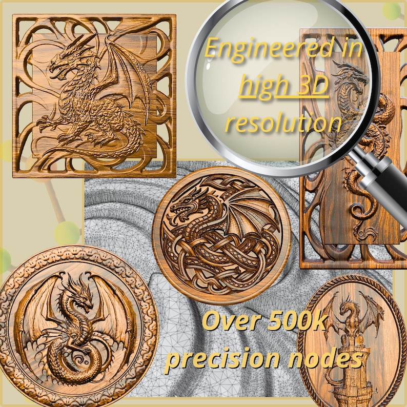 Dragon Relief Bundle STL for CNC Router – Mythical Dragon Wall Art ...