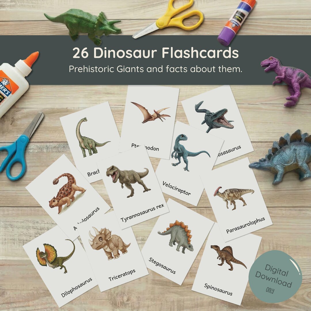 26 Dinosaur Flashcards for Kids – Printable Dinosaur Learning Cards ...
