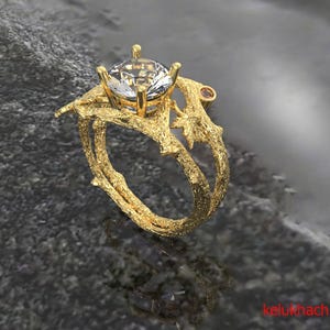 Natuurtakring 3D-model, organische verlovingsring CAD, ronde steen van 7 mm STL 3DM-bestand, uniek sieraadontwerp downloaden