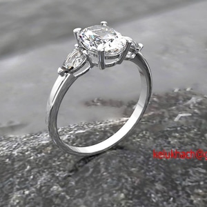 Ovale verlovingsring 3D-model, 8 x 6 ovaal + peer zijstenen, CAD-bestand ring STL 3DM, download sieradenontwerp