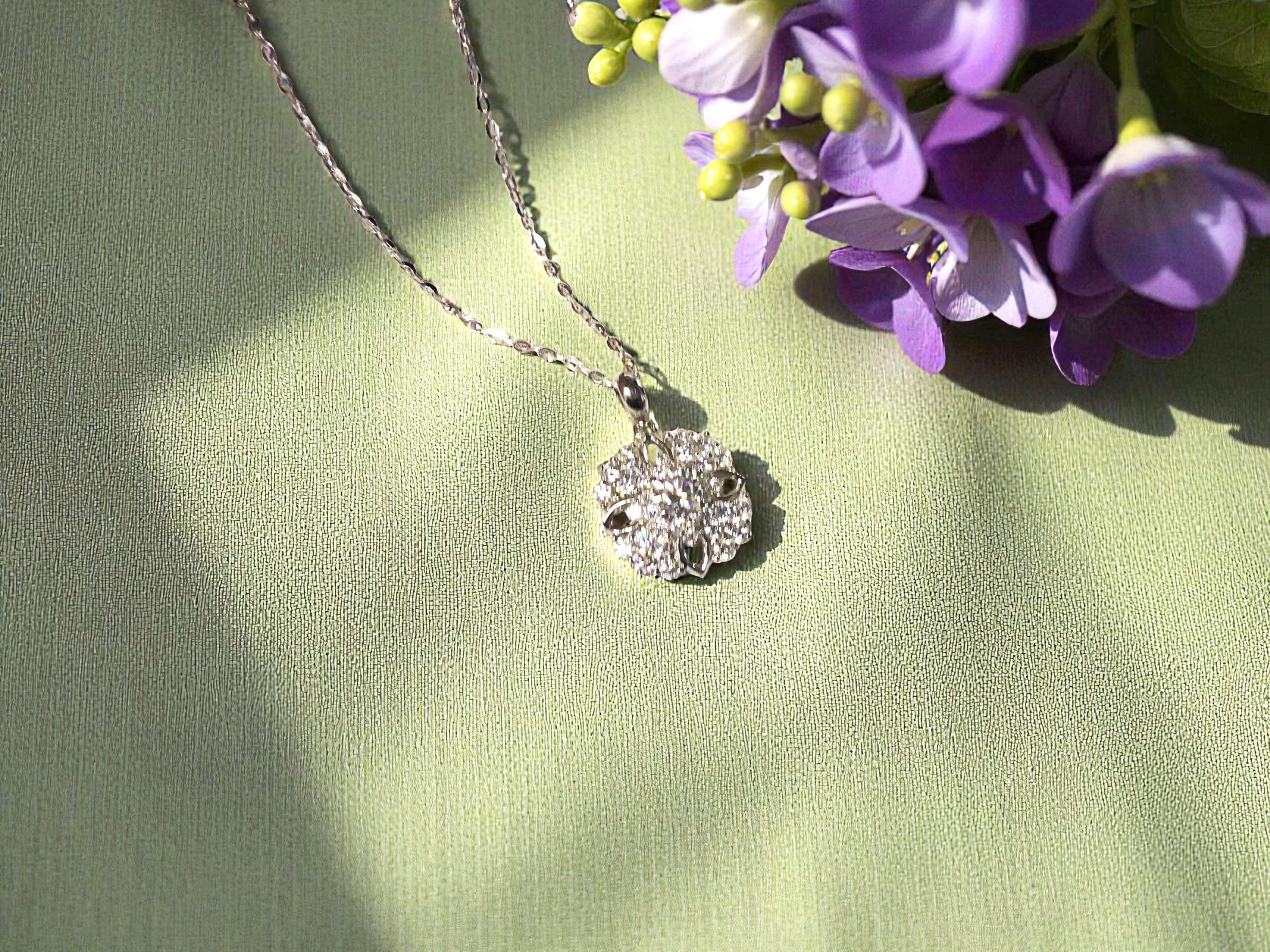 0.92 CTW DEW Moissanite Floral Pendant in Sterling Silver Sterling Silver Moissanite Interlocking Flowers Pendant Necklace 18-20in main image 1