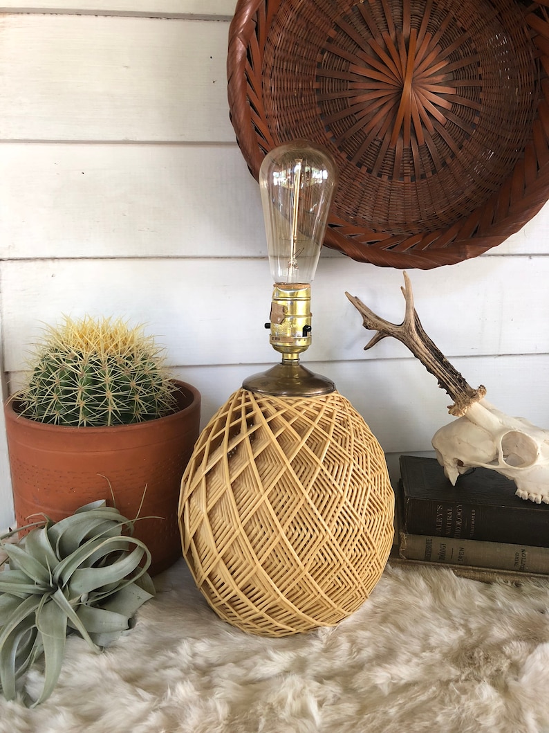 Southwest Style Small Woven Lamp Desert Vibes Mid Century Accent Lighting Bohemian Night Light