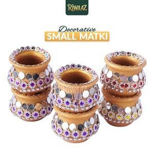 Handmade Decorated Clay Matkis: Indian Wedding Favor Pots - Set of 6