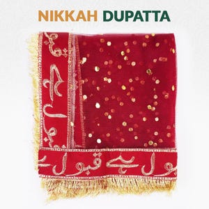 Bridal Net Nikkah Dupatta with &#39;Qabool Hai&#39; Embroidery – Elegant Lace Veil for Muslim Weddings