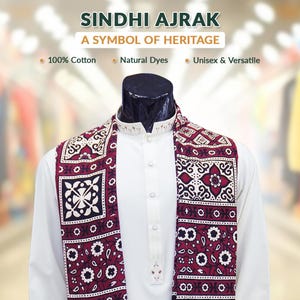 Handmade Ajrak Dupatta Shawl – Traditional Sindhi Block Print Stole for Mehndi, Nikkah & Cultural Events