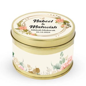 Custom Gold Wedding Favor Tin Box – 3x3&quot; Personalized Candy Box for Mehndi, Shadi, Nikkah, Bridal Shower, Guest Gifts