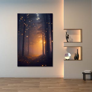 Fireflies in Woodland Art Print on Canvas - Dusk Scene - Rustic Home Decor - Nature Artwork