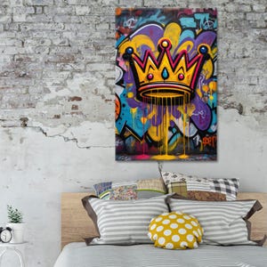 Impression sur toile couronne graffiti - art mural urbain - design street art couronne pour la maison ou le bureau