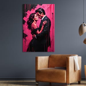 Pretty Woman Painting Canvas Print - Richard Gere and Julia Roberts - Pink and Black Decor