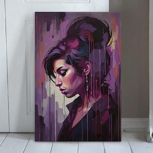 Amy Winehouse Canvas Print - Music Portrait Art - Purple Painting Decor for Music Lovers