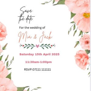 Plantilla de invitación de boda con fecha reservada