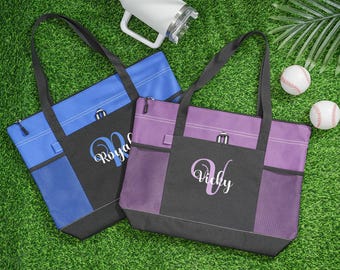 Personalized Tote,Initial Tote Bag,Custom Zipper Tote Bag,Cute Tote With Pocket,Initial Bag,Bridesmaid Gifts,School Bag,Large Tote With Name