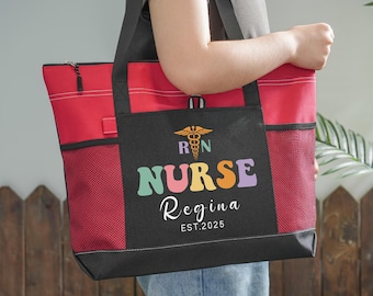 Personalisierte Krankenschwester Tasche mit Reißverschluss, Benutzerdefinierte Krankenschwester Tasche mit Namen, Krankenschwester Abschlussgeschenk, Krankenschwester Arbeitstasche, Benutzerdefinierte Name Tote, Krankenschwester Geschenk