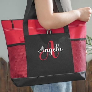 Custom Zipper Tote Bag,Initial Tote Bag,Personalized Tote,School Bag,Cute Tote With Pocket,Initial Bag,Bridesmaid Gifts,Large Tote With Name