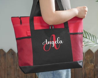Custom Zipper Tote Bag,Initial Tote Bag,Personalized Tote,School Bag,Cute Tote With Pocket,Initial Bag,Bridesmaid Gifts,Large Tote With Name