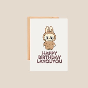 Labubu Geburtstagskarte – "Happy Birthday Layouyou" - Niedliche Labubu Karte Kawaii Geburtstagskarte für Labubu Fans Lustige Sammlerstück Grußkarte