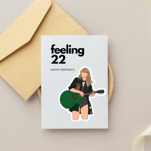Cartão de aniversário Feeling 22 – Cartão de aniversário inspirado em Taylor Swift | Presente engraçado de 22º aniversário para Swifties | Cartão de felicitações fofo da cultura pop