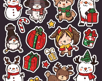 Kawaii Christmas Vinyl Sticker Sheet – Snowmen & Reindeer