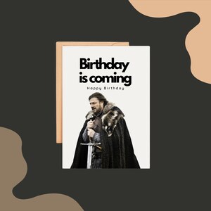 Tarjeta de cumpleaños de Juego de Tronos, regalo divertido para él y sus fans. Meme "Se acerca el invierno", papelería única inspirada para amigos, hombres, mujeres y adultos.