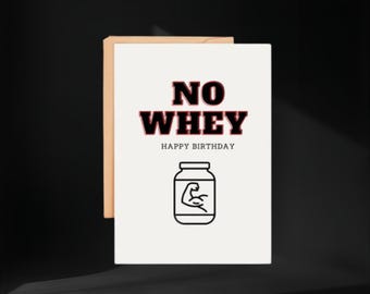 Funny Gym Birthday Card: No Whey Protein Pun - Fitness Lover Gift