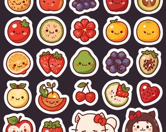 Kawaii Fruit Sticker Sheet – Strawberry, Peach, Grapes  and Citrus Vinyl Stickers for Journals & Crafts