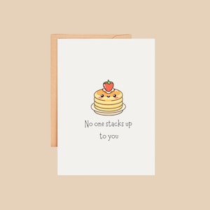 Funny Birthday Card with Pancakes – No One Stacks Up to You – Cute Food Pun Greeting for Friend, Boyfriend, Girlfriend, or Family