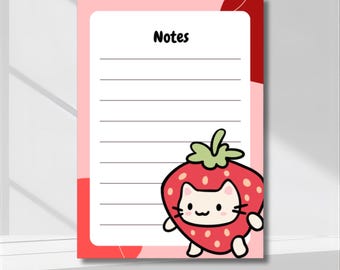 Bloc-notes A5 aux fraises | Bloc-notes kawaii