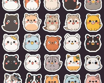 Kawaii Cat Sticker Sheet – Glossy Vinyl Planner Decals