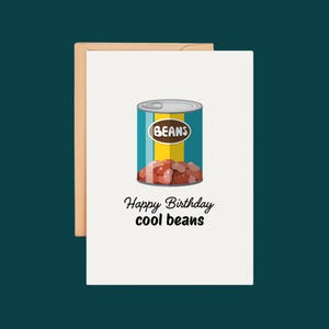 Happy Birthday Cool Beans Funny Pun Card with Bean Illustration for Friend Him Her Teen Whimsical Food Humor Birthday Greeting