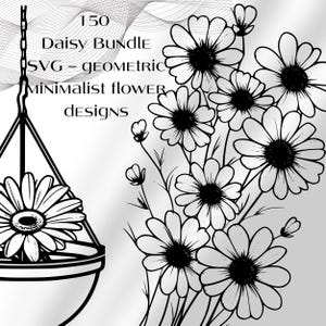 Daisy bundle SVG: minimalist daisy line art, wildflower SVG, birth flower bouquet, single daisy, birth month bundle. Floral arrangement