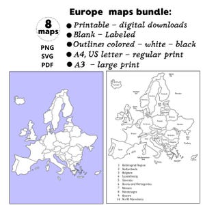 Ausdruckbare Umrisskarten von Europa: beschriftet, leer, weiß, schwarz für Homeschooling, Geografieprojekte, Wandbilder und Planereinlagen zu den EU-Ländern