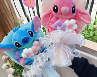 Stitch & Angel Bouquet: Artificial Flower Plush Gift