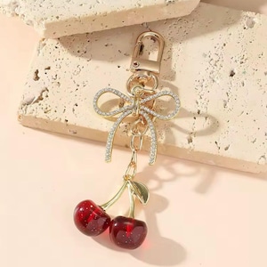 Cute Red Cherry Keychain, Mini Fruit Bag Charm, Sweet Gift for Her, Kawaii Accessory, Cherry Keychain, Bag Accessory Keyring, Cherry Charms