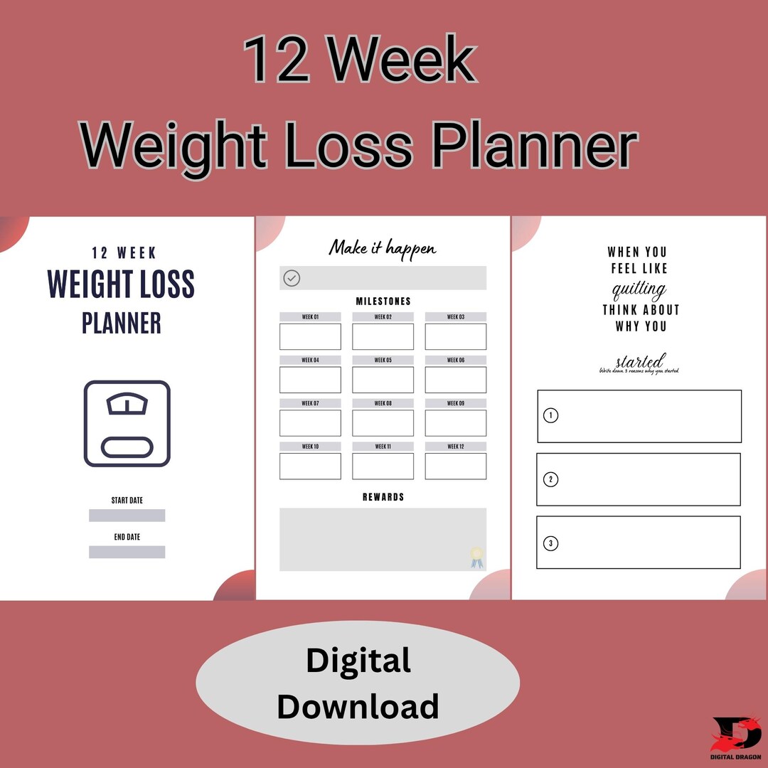 12 Week Weight Loss Planner, Fitness Journal, Diet Tracker (digital ...
