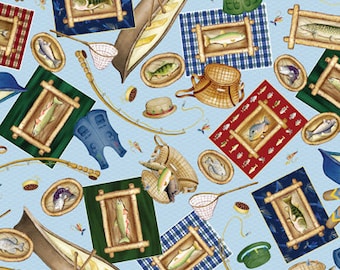 Bernatex Keepin It Reel....Fishing Icons....100% Cotton