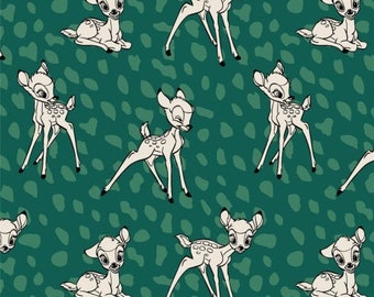 Disney Cute and Wild!  Bambi Fawn Print Green....100% Cotton