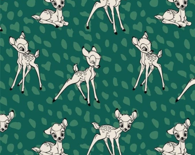 Disney Cute and Wild!  Bambi Fawn Print Green....100% Cotton