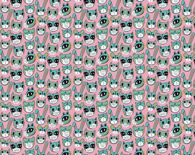 Paintbrush Studios Stay Safe Animals in Pink!!  Great Kids Mask Face Coverings!  100% Cotton