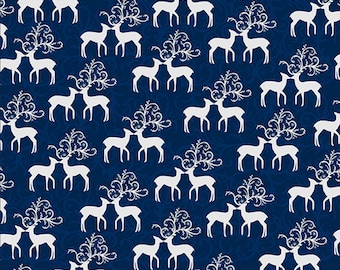 Hoffman Oh What Fun Silver Reindeer on Navy....Beautiful Print...100% Cotton