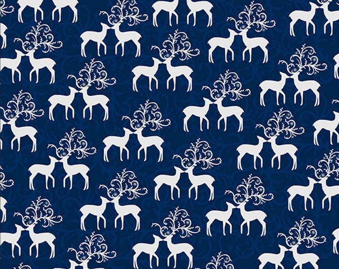Hoffman Oh What Fun Silver Reindeer on Navy....Beautiful Print...100% Cotton