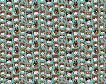 Paintbrush Studios Stay Safe Animals in Mint!!  Great Kids Mask Face Coverings!  100% Cotton