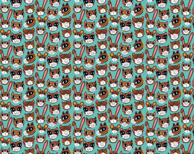 Paintbrush Studios Stay Safe Animals in Mint!!  Great Kids Mask Face Coverings!  100% Cotton