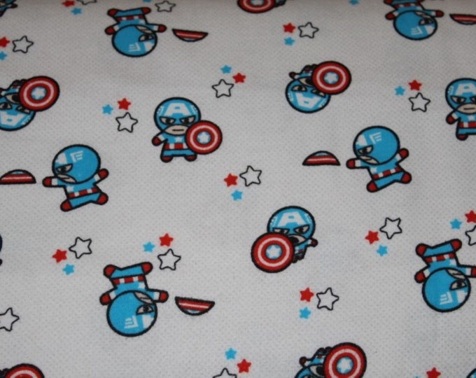 Camelot Captain America Chibi Flannel on White!!  100% Cotton Flannel!