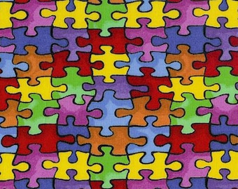 Autism Awareness Puzzle Pieces Fabric...2 Fabric Choices!   100% Cotton