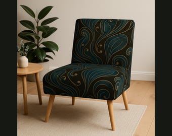 Sillón Velvet Stream | Sillón de diseño artístico con estampado de MoshiPoshiDesign | Hecho a mano en el Reino Unido