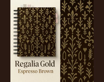Patrón sin costuras Regalia Gold Espresso Brown: Papel digital de lujo, diseño de tela ornamental, 2048 × 2048 px, 300 DPI, uso comercial