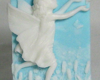 Blue and White Cameo Fairy Almond Glycerin Soap,  Fairy Chasing  Butterflies  Glycerin Soap, Angel Soap, Moisturizing Glycerin Soap