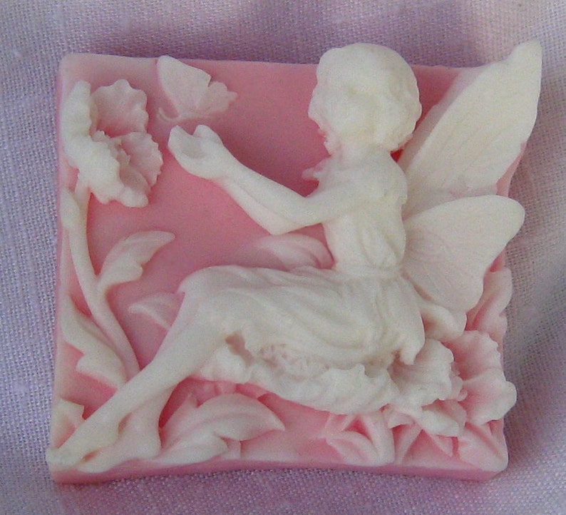 Pink and White Cameo Fairy Sweet Pea Glycerin Soap, Flowers Butterflies and Fairy Glycerin Soap, Angel Soap, Moisturizing Glycerin Soap image 1