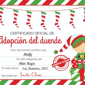 Cerificado de adopción del duende mágico, spanish elf certificate, certificado del duende